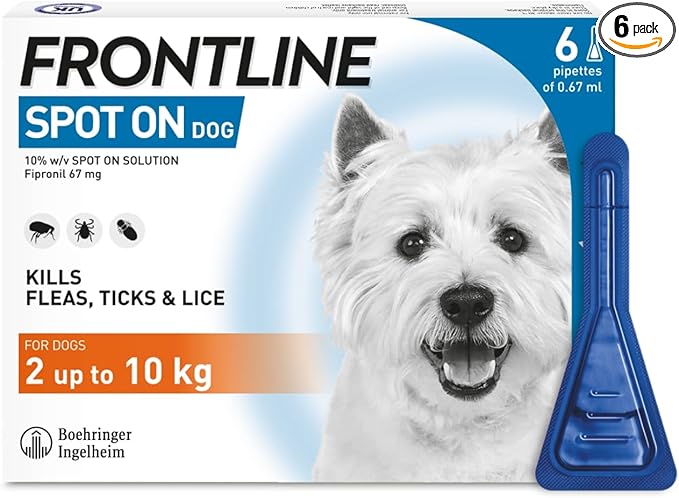 FRONTLINE Spot On Flea & Tick Treatment for Small Dog (2-10kg) 6 Pipettes